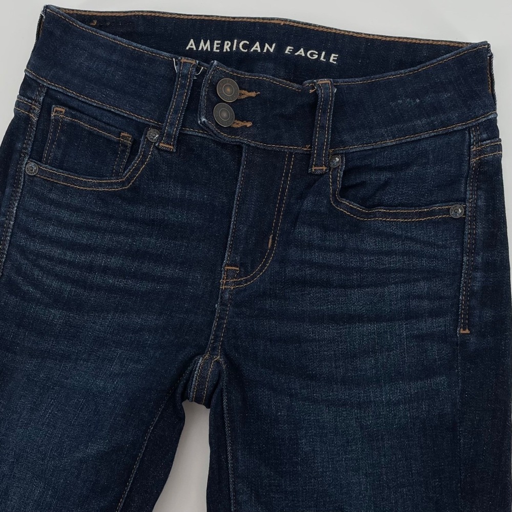 American Eagle Kick Boot Jeans Women's 0 Dark Wash Bootcut Double Button Stretch